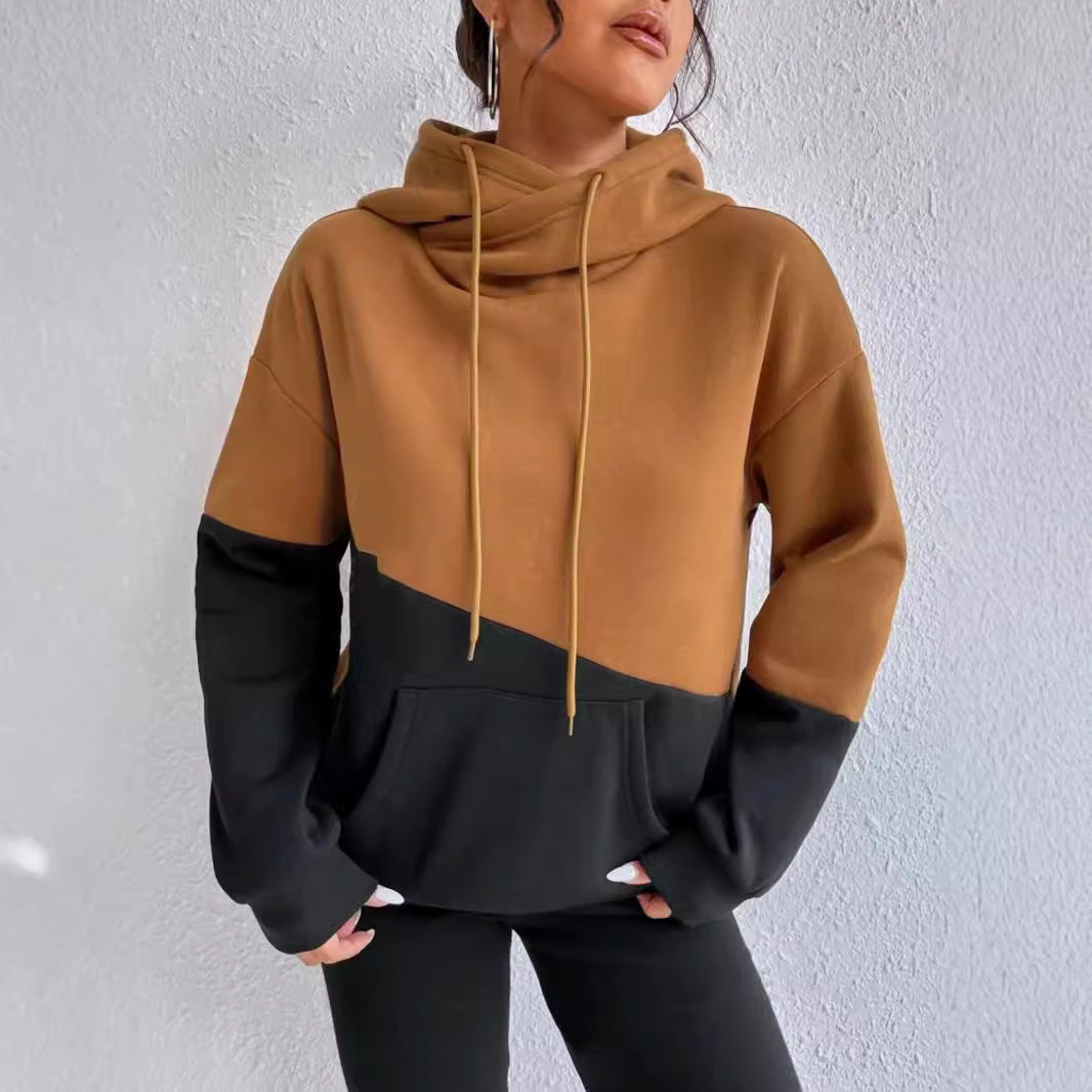 Damen lässiger Kapuzenpullover mit Farbblock-Design Drune