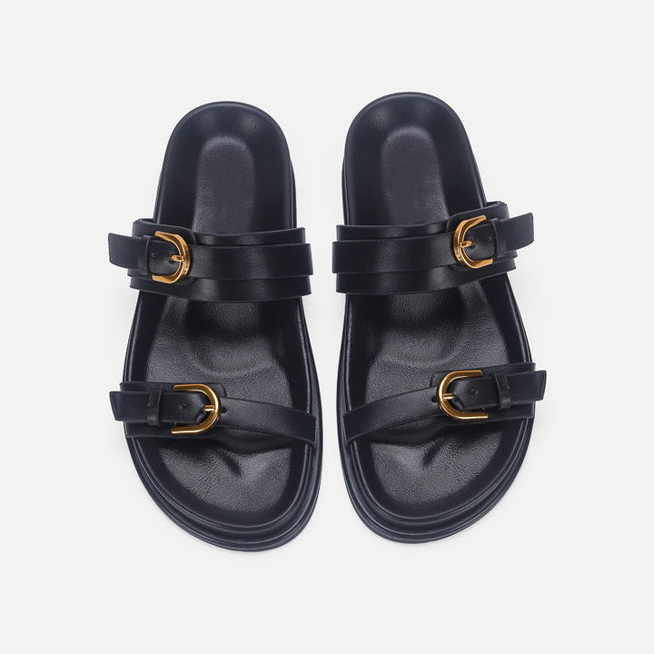 Damen elegante Riemensandalen mit goldenen Schnallen Drune