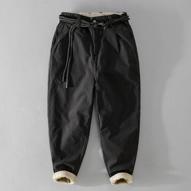 Damen Gefütterte Baumwoll-Chinohose mit elastischem Bund, Karotten-Schnitt und Deko-Gürtel Drune