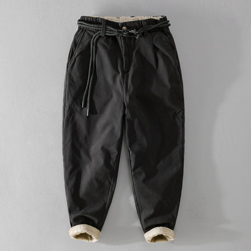 Damen Gefütterte Baumwoll-Chinohose mit elastischem Bund, Karotten-Schnitt und Deko-Gürtel Drune