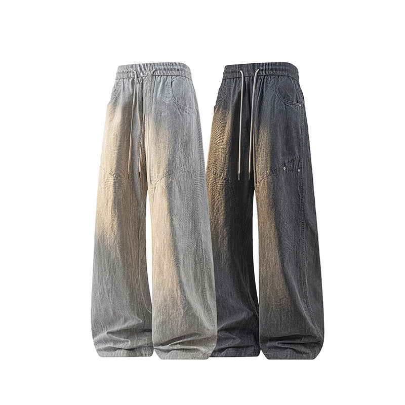 Damen Weite Leinenoptik-Hose mit elastischem Bund und aufgesetzten Taschen Drune