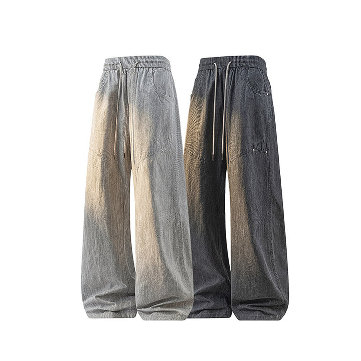 Damen Weite Leinenoptik-Hose mit elastischem Bund und aufgesetzten Taschen Drune