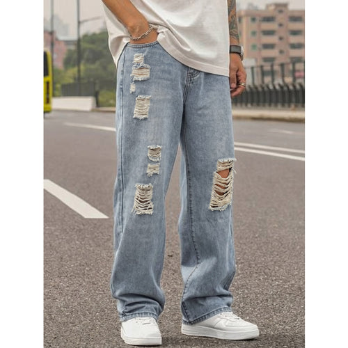 Herren Lässige Weit geschnittene Ripped Jeans Drune