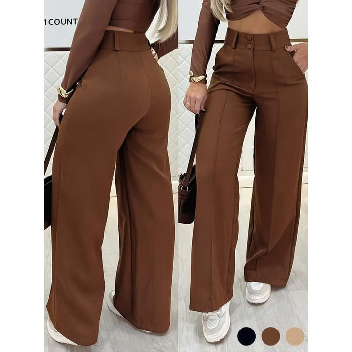 Damen Hochtaillierte weite Palazzo-Hose mit Bügelfalte Drune