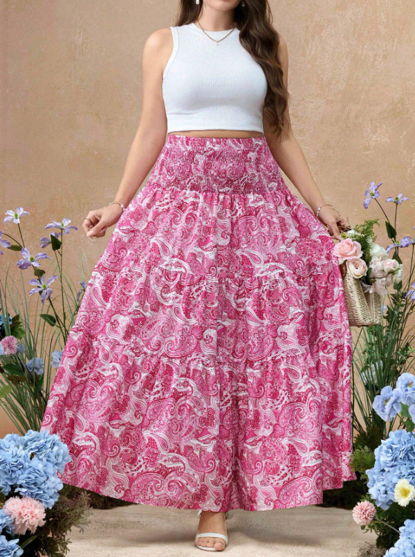 Damen maxi Rock mit voluminösem Volant und floralen Paisley-Muster Drune