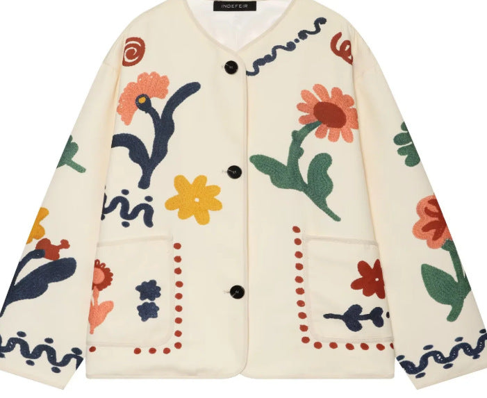 Damen Boxy Cardiganjacke mit floralen Applikationen und aufgesetzten Taschen Drune