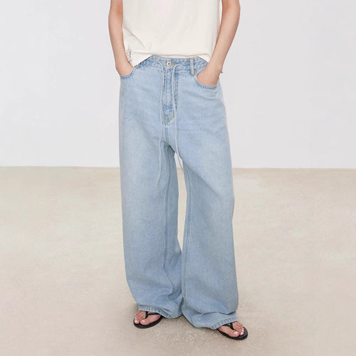 Damen Weit geschnittene Denim-Culotte mit hohem Bund und Gummizug Drune