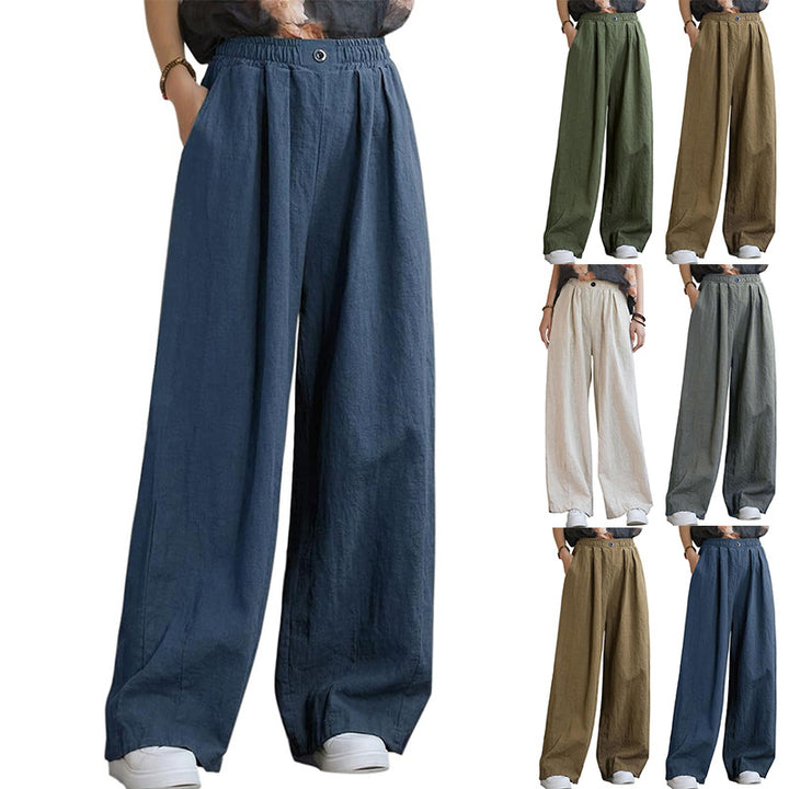 Damen weite Leinenhose mit elastischem Bund und femininen Falten Drune