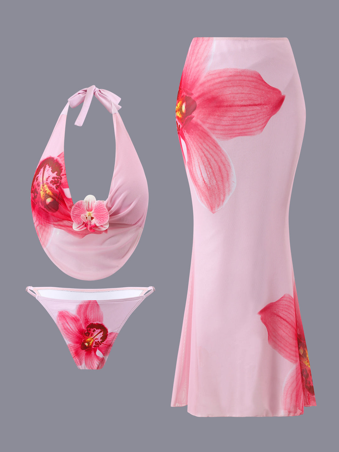Damen Set aus modischem Bikini und fließendem Maxirock Drune