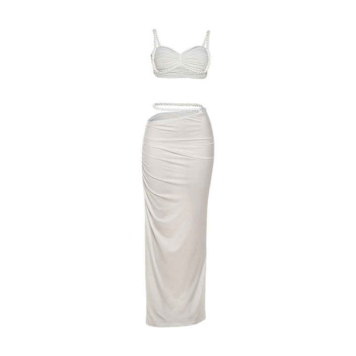Damen Set mit crop Top und langem Rüschenrock Drune