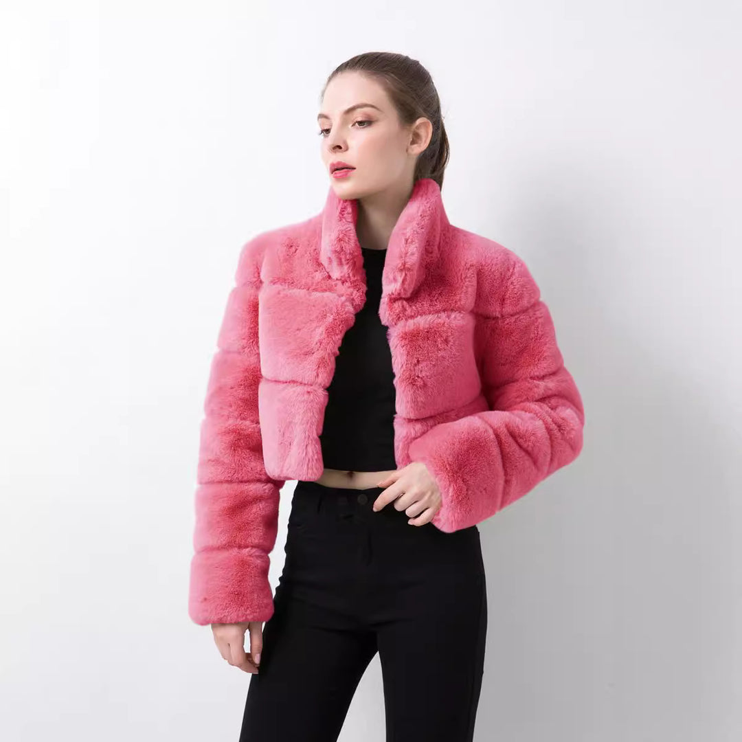 Damen modische kurze Kunstpelzjacke Drune