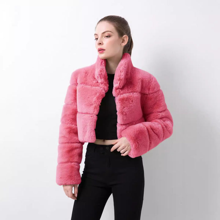 Damen modische kurze Kunstpelzjacke Drune