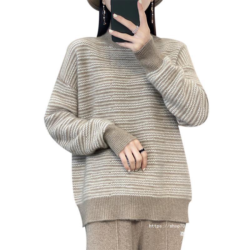Damen Strickpullover mit modernem Streifenmuster und bequemen Daumenlöchern Drune