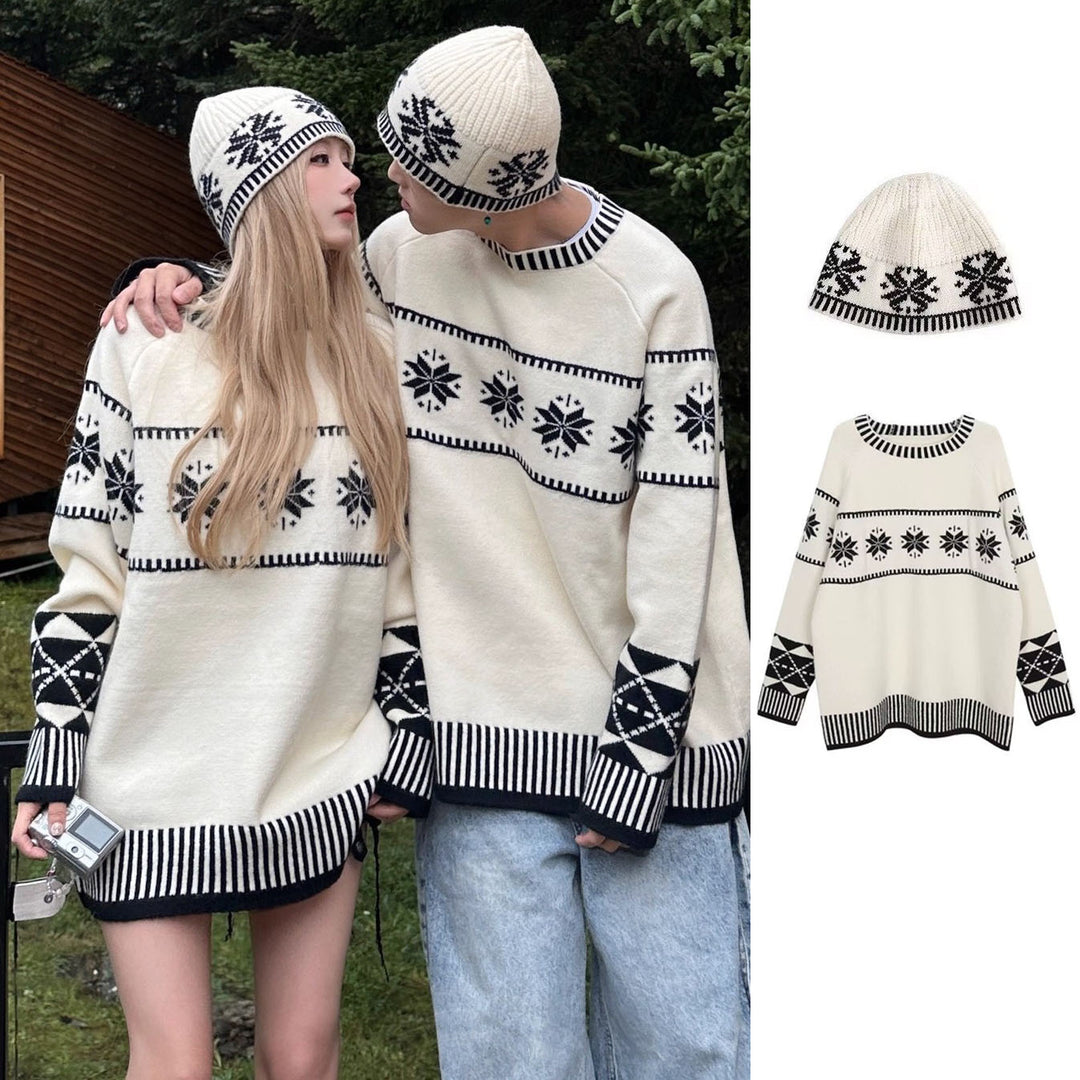Damen Gemütlicher Grobstrickpullover mit Wintermotiv Drune
