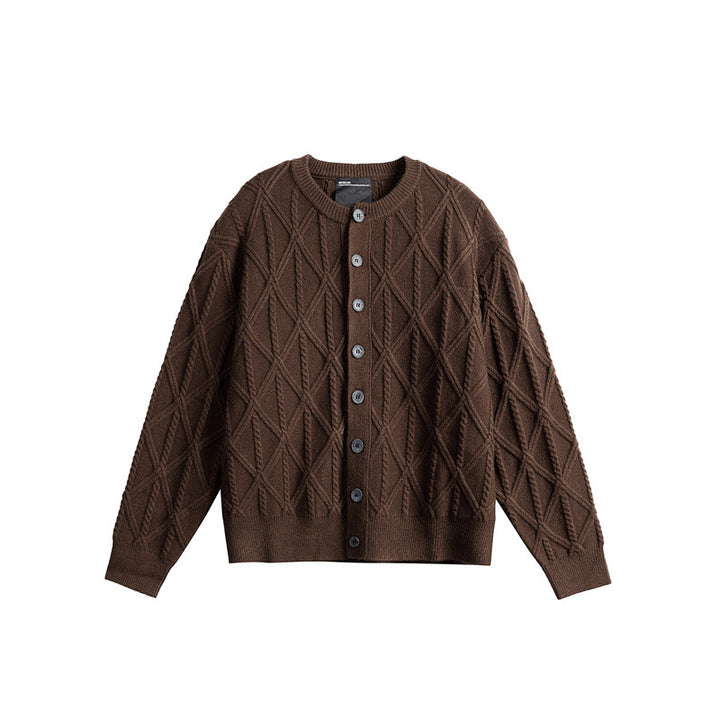 Damen Strickcardigan im Boxy Cut mit strukturierter Rautenmuster, Rundhalsausschnitt und durchgehender Knopfleiste Drune