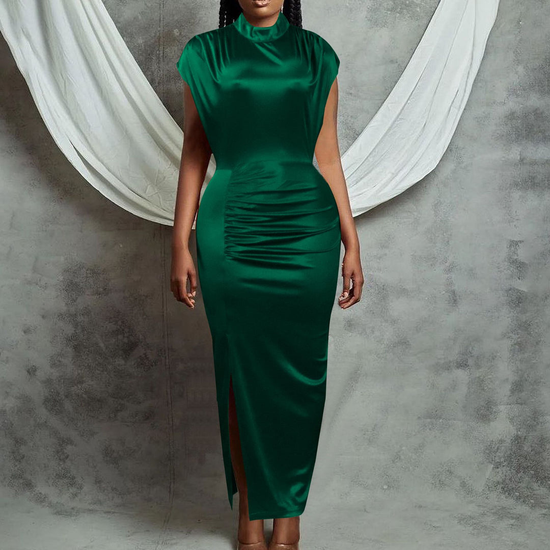 Damen elegantes und figurbetontes Midi-Kleid mit Raffungen Drune