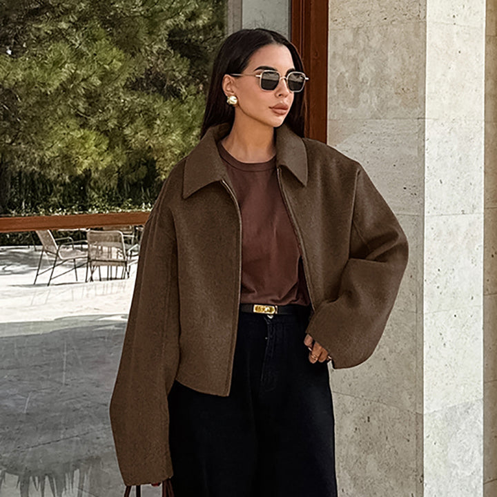 Damen Kurze Wolljacke im modernen Oversized-Stil Drune