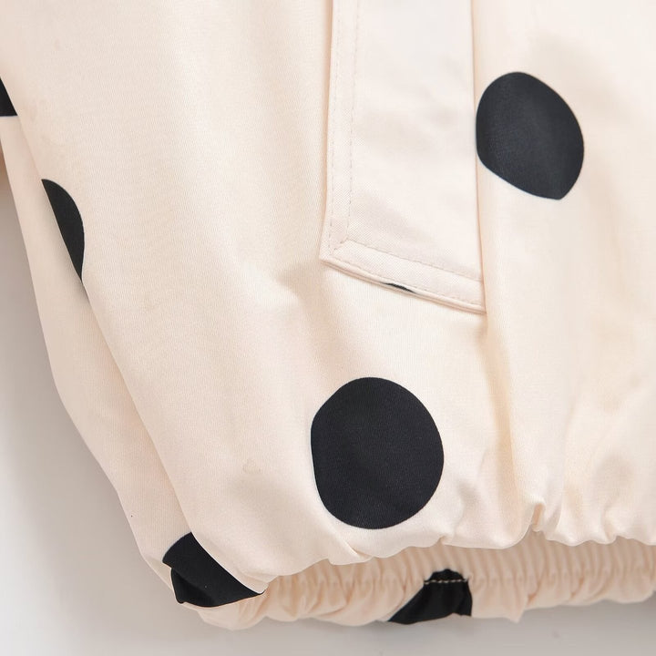 Damen Gepunktete Cropped-Boxy-Übergangsjacke mit hohem Funnelkragen und Eingrifftaschen Drune