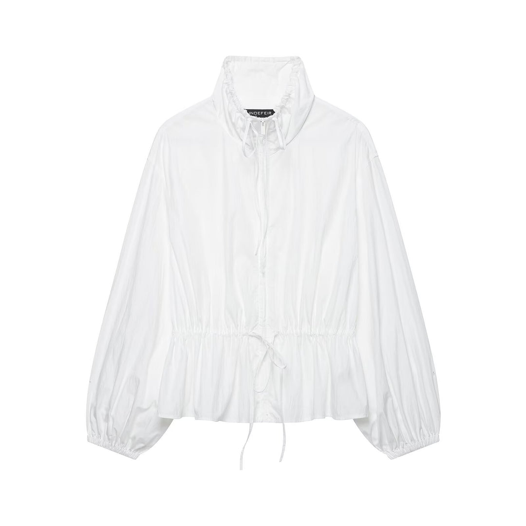 Damen Ultralight Cropped Anorak mit Tunnelzugtaillierung, Ballonärmeln und hohem Stehkragen Drune