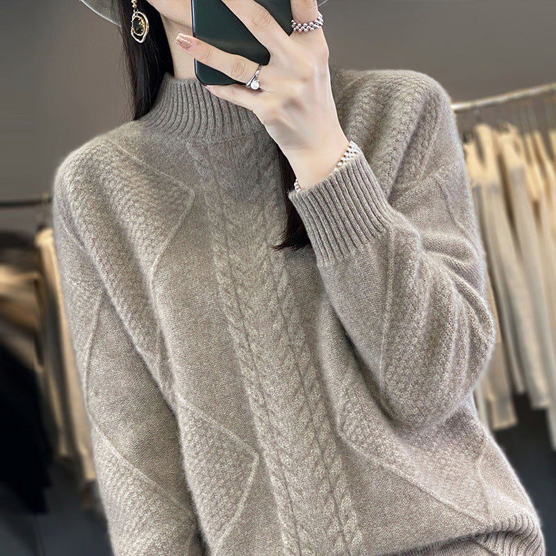 Damen Weicher Zopfstrick-Mockneckpullover mit Strukturpatches und flauschiger Mohair-Optik Drune
