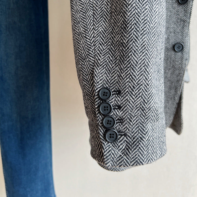 Damen Elegante Tweed-Blazerjacke Drune