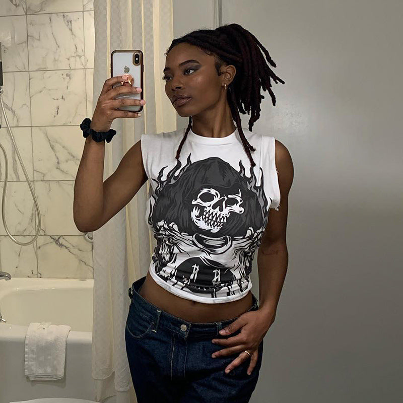 Damen ärmelloses Grafik-T-Shirt mit kreativer Tierillustration Drune