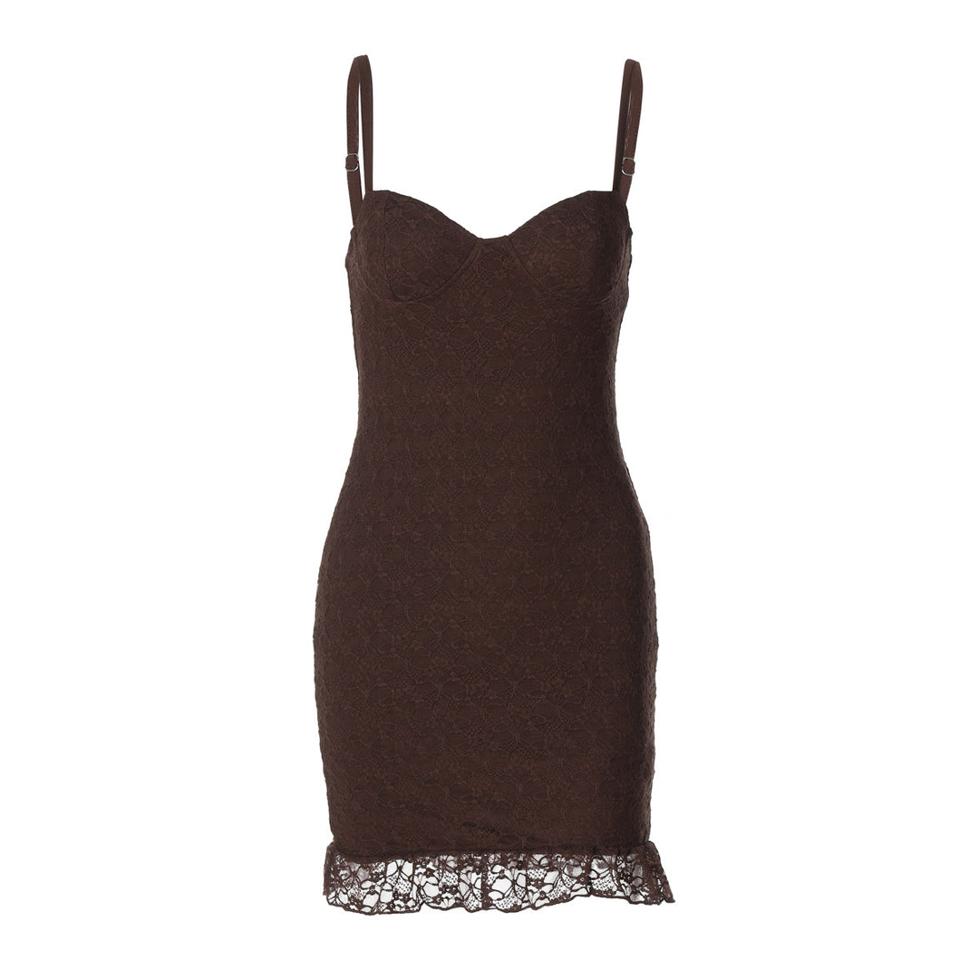 Damen figurbetontes Spitzenkleid mit verführerischem Bustier-Ausschnitt und dekorativem Saum Drune