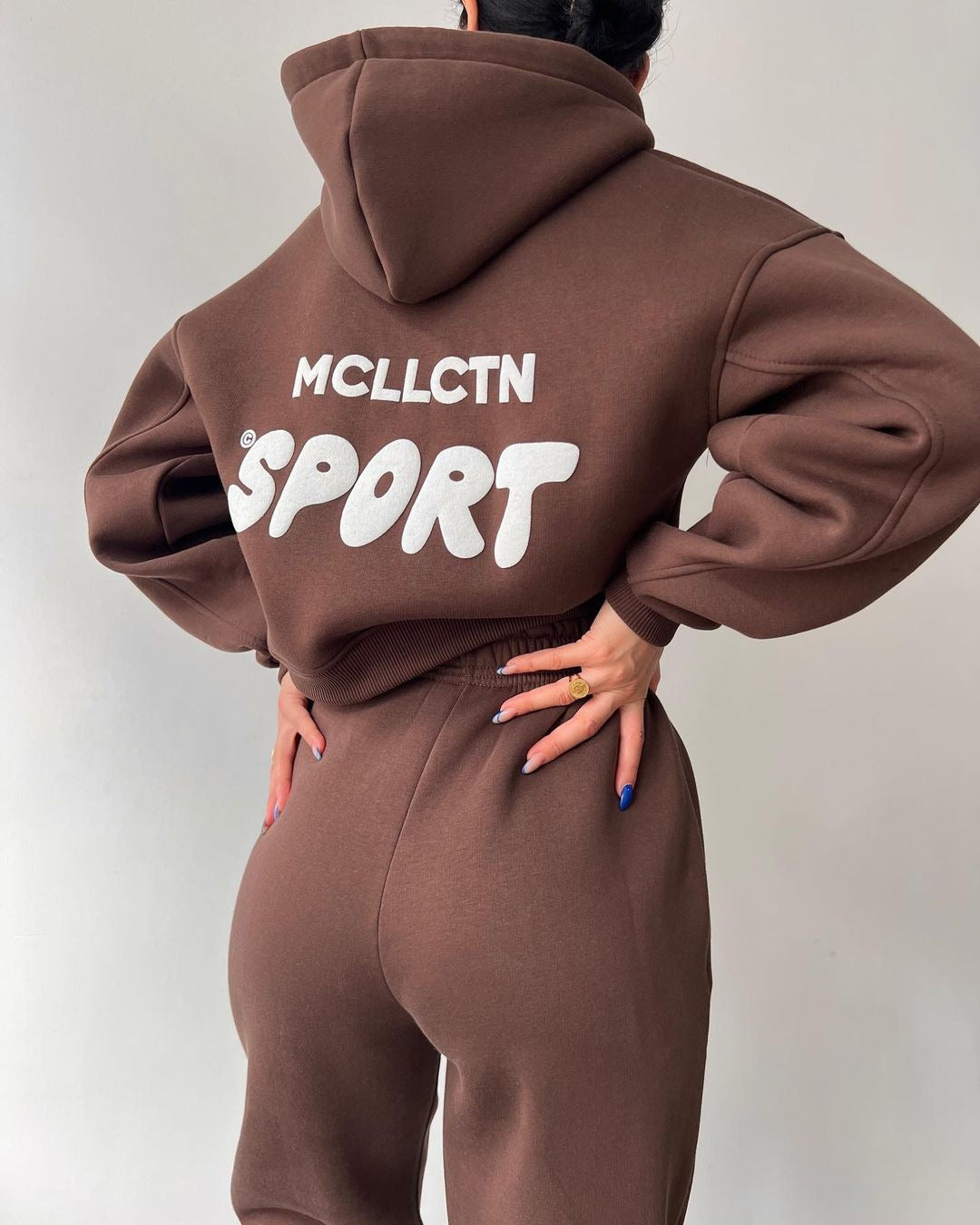 Damen Cropped Kapuzenpullover und High‑Waist Jogginghose Lounge‑Set aus Baumwollfleece Drune