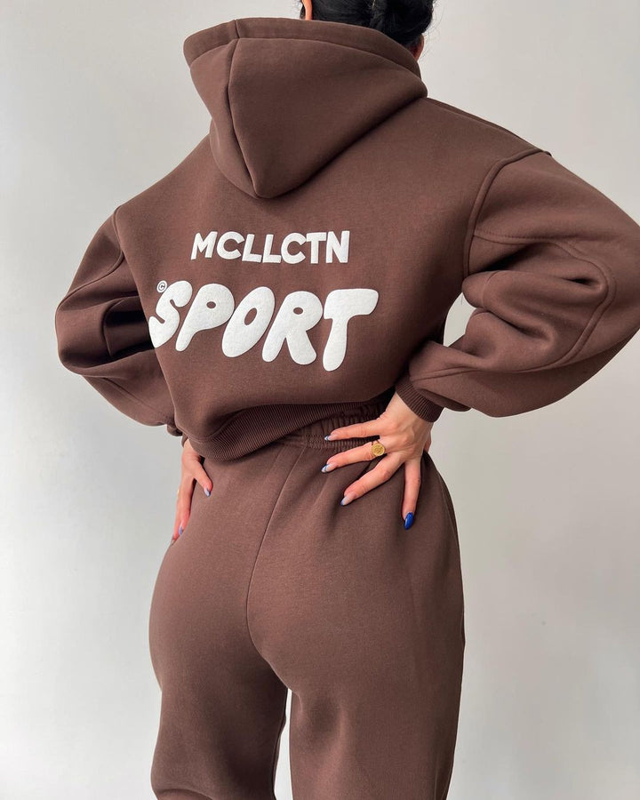 Damen Cropped Kapuzenpullover und High‑Waist Jogginghose Lounge‑Set aus Baumwollfleece Drune