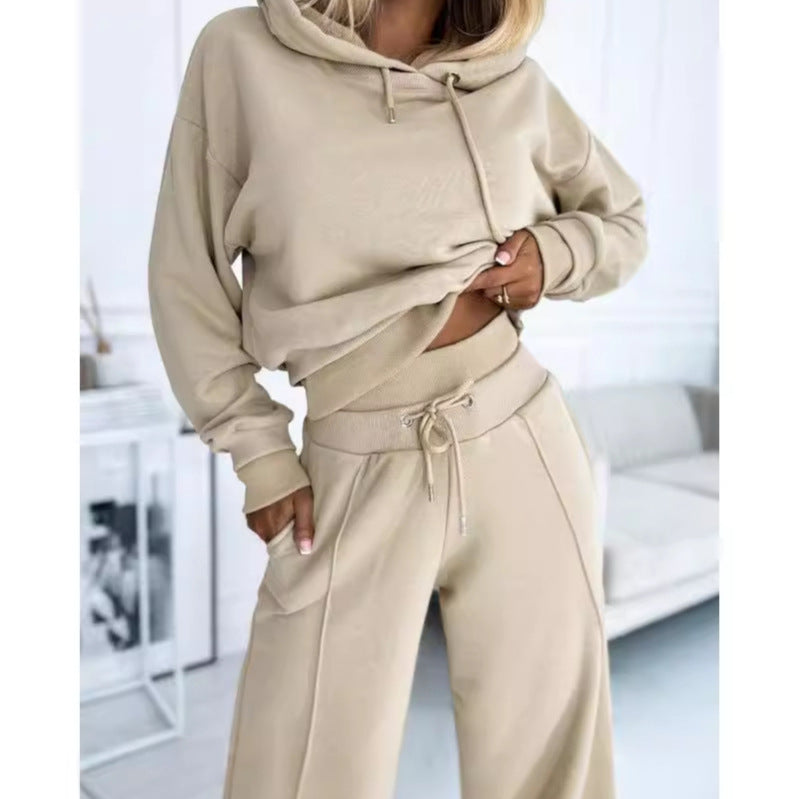 Damen nan Cropped Kapuzenpullover und weite taillenhohe Jogginghose Set Drune