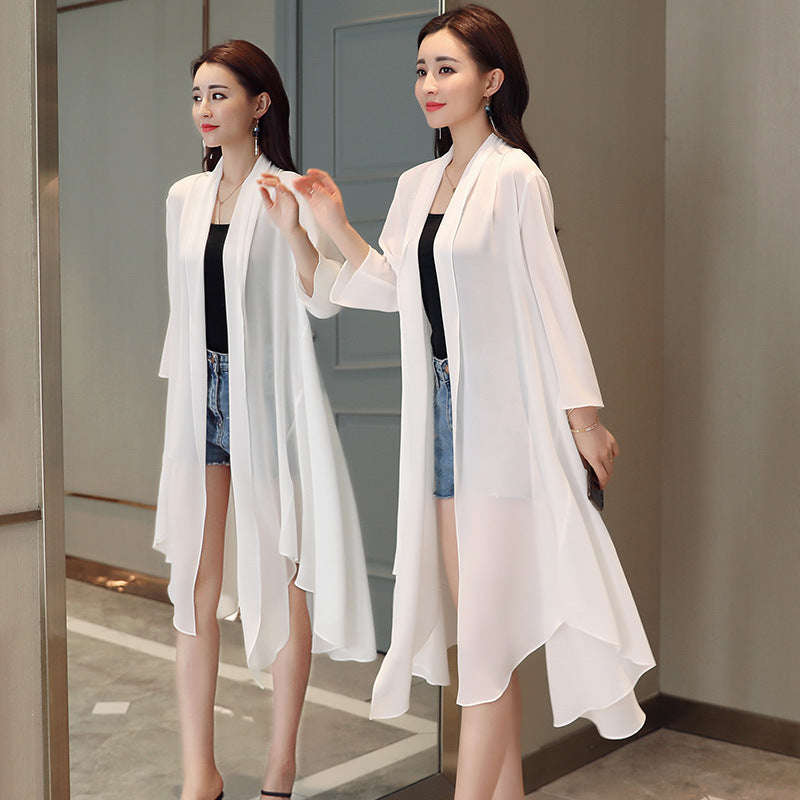 Damen Elegante lange Kimono-Jacke aus fließendem Stoff mit weitem Schnitt Drune