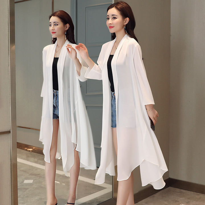 Damen Elegante lange Kimono-Jacke aus fließendem Stoff mit weitem Schnitt Drune