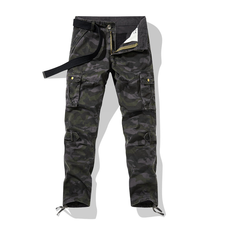 Herren Cargohose im Slim-Fit mit verstärkten Knien Multifachtaschen und Stoffgürtel Drune