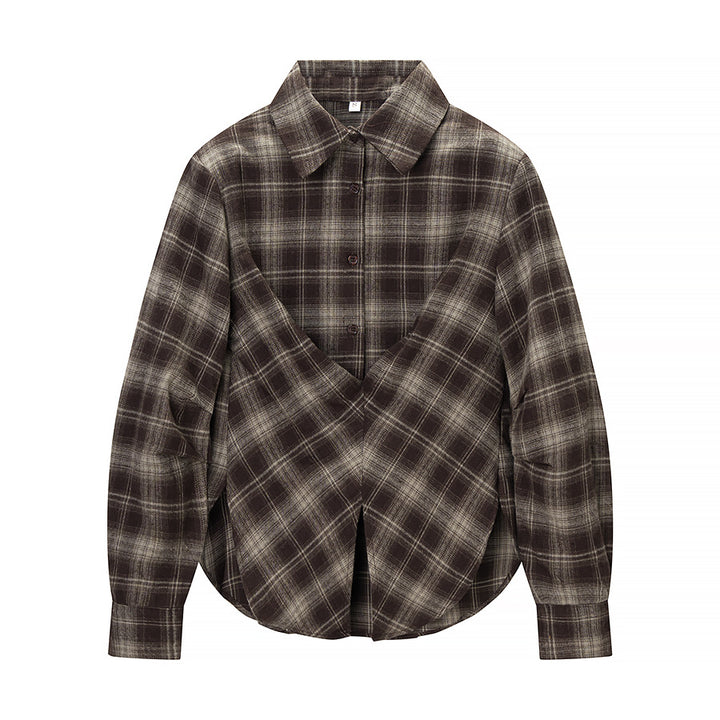 Damen Kariertes Baumwollhemd mit Wickel‑Drapierung und Oversize‑Silhouette Drune