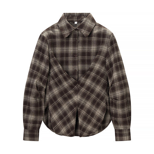 Damen Kariertes Baumwollhemd mit Wickel‑Drapierung und Oversize‑Silhouette Drune