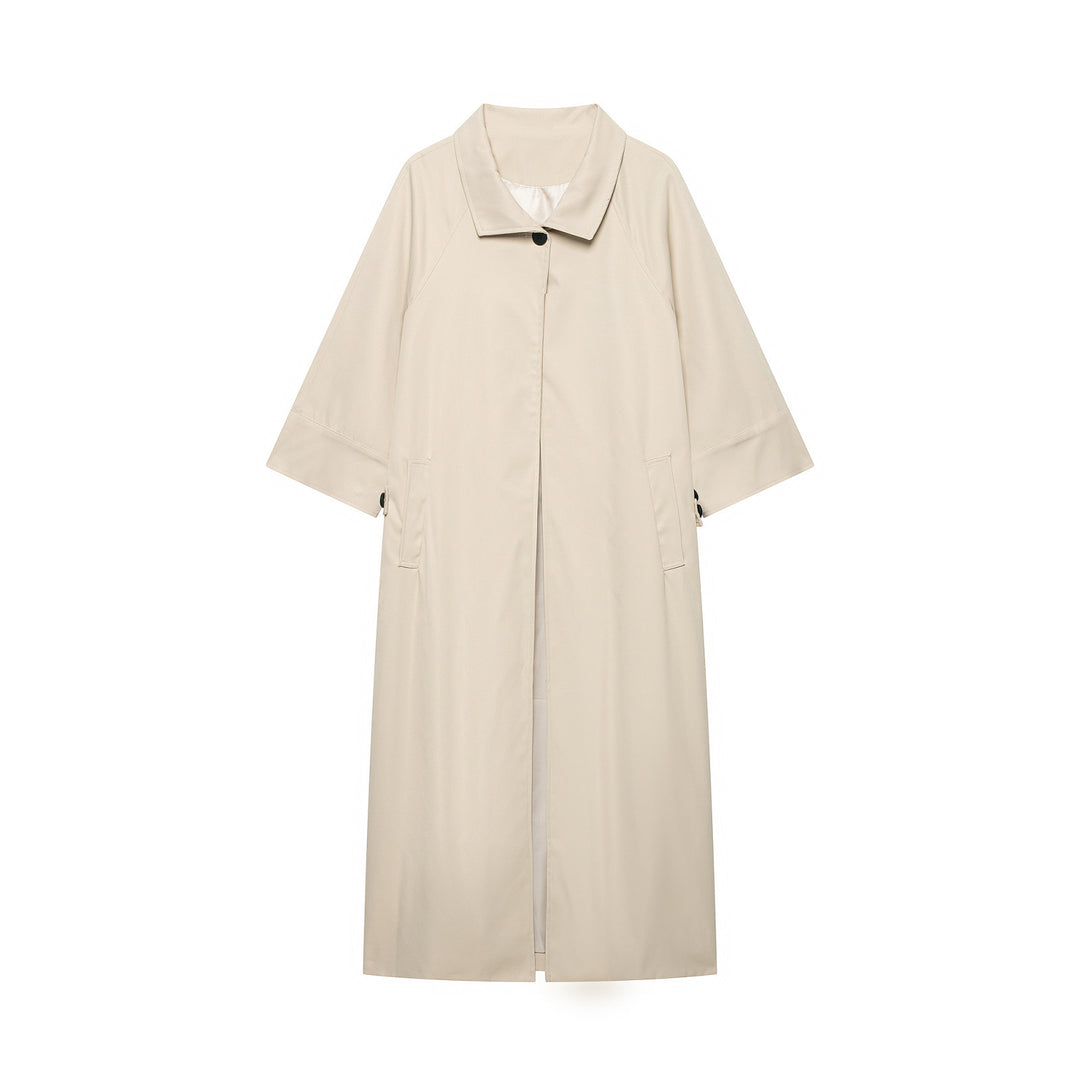 Damen Leichter langer Trenchcoat mit dreiviertelweiten Ärmeln und verdeckter Knopfleiste Drune