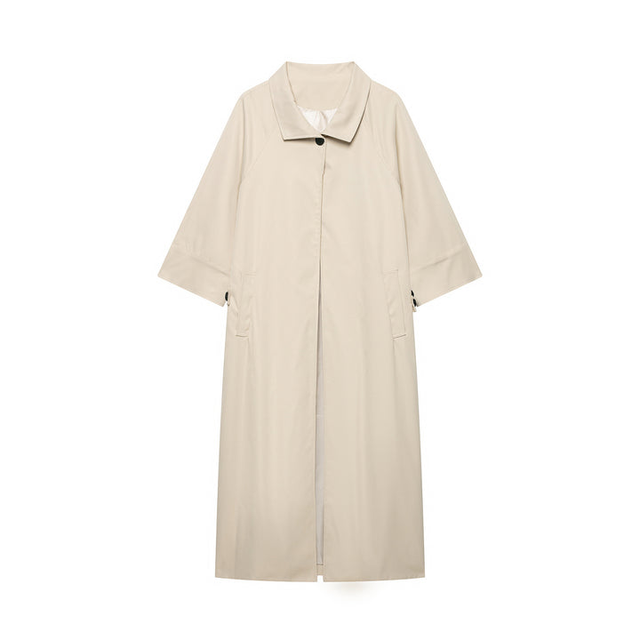 Damen Leichter langer Trenchcoat mit dreiviertelweiten Ärmeln und verdeckter Knopfleiste Drune