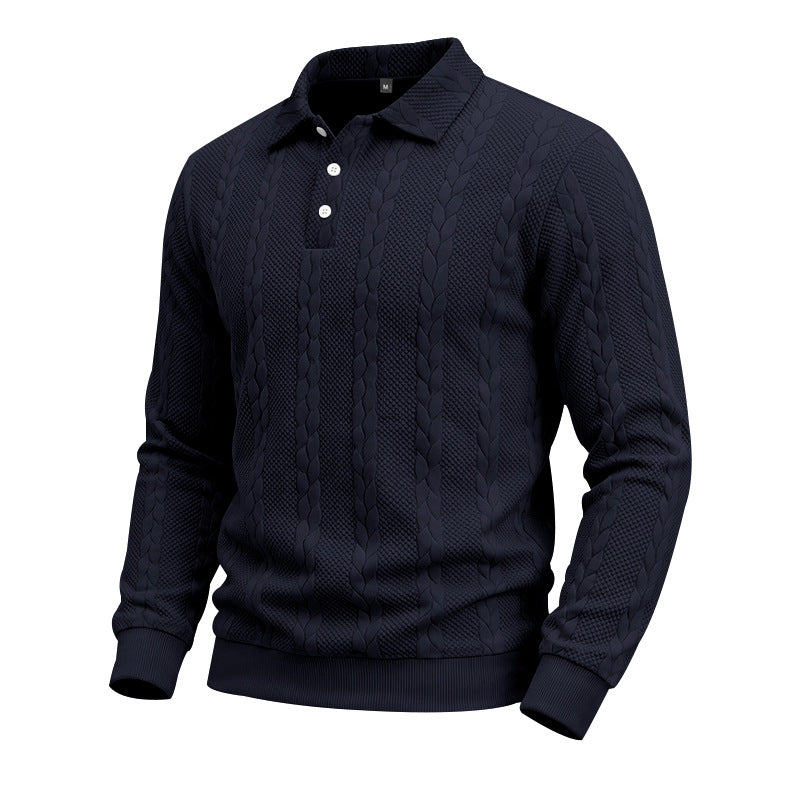 Herren Gestricktes Polo-Sweatshirt mit Zopfstrickmuster und Knopfleiste Drune