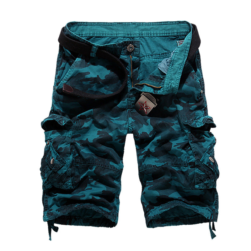 Herren Camo Cargo-Shorts mit Mehreren Taschen und Verstellbarem Bund Drune