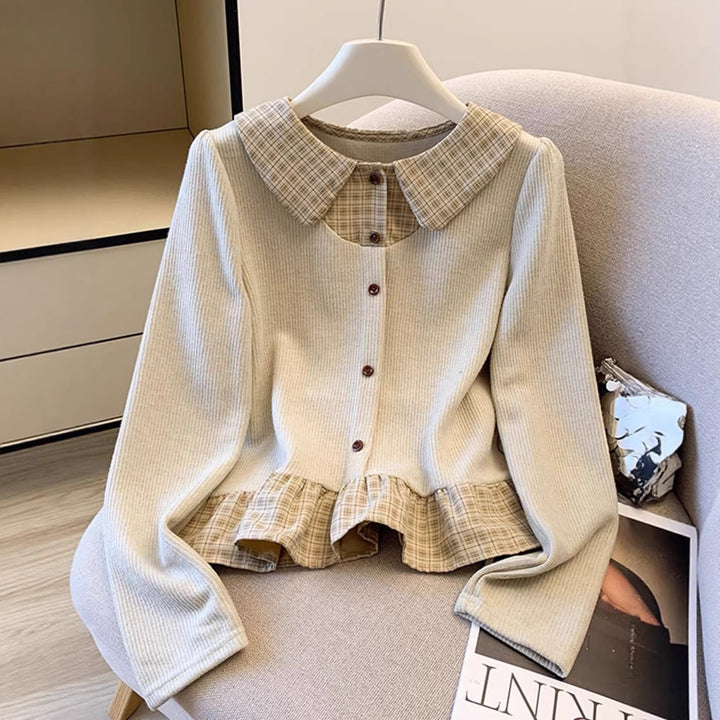 Damen modischer Strickpullover mit Hemdblusen-Details Drune