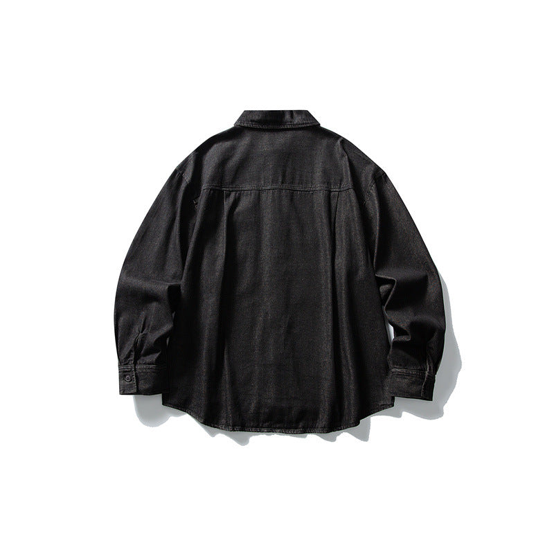 Herren Oversized Denim‑Hemdjacke mit traditionellen Knotenknöpfen Drune
