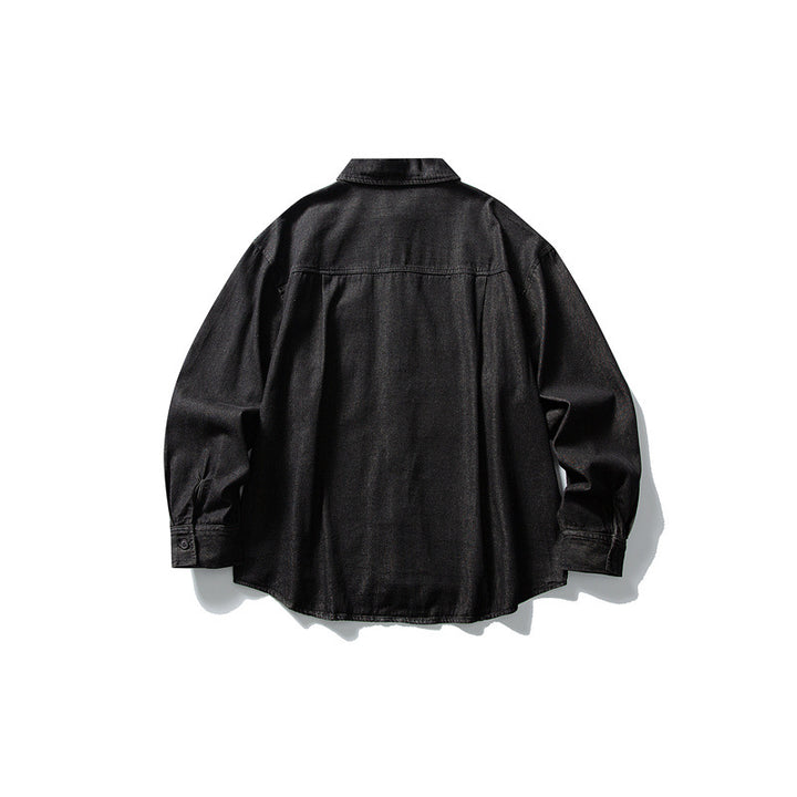 Herren Oversized Denim‑Hemdjacke mit traditionellen Knotenknöpfen Drune