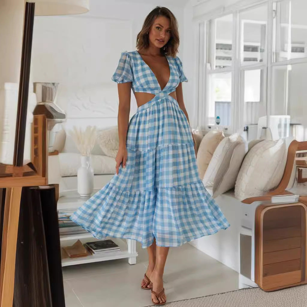 Damen Maxikleid mit Cut-Outs und voluminösen Puffärmeln Drune