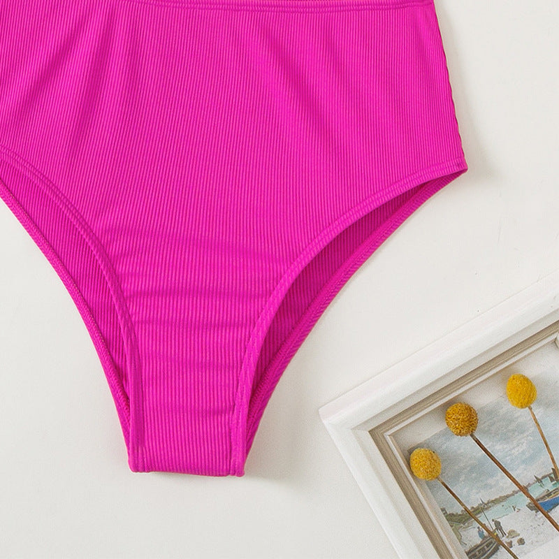 Damen Einseitiger Triangel-Bikini mit buntem Blockdesign Drune