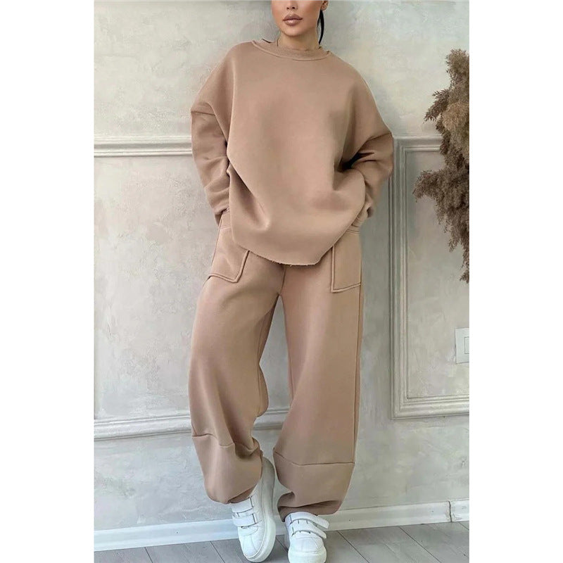 Damen bequemes Oversize-Loungewear-Set mit hohem Kragen und elastischen Bündchen