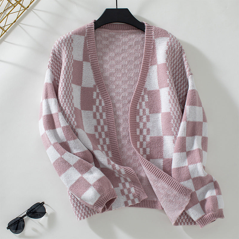Drune | Kariert Gestrickte Strickjacke für Damen