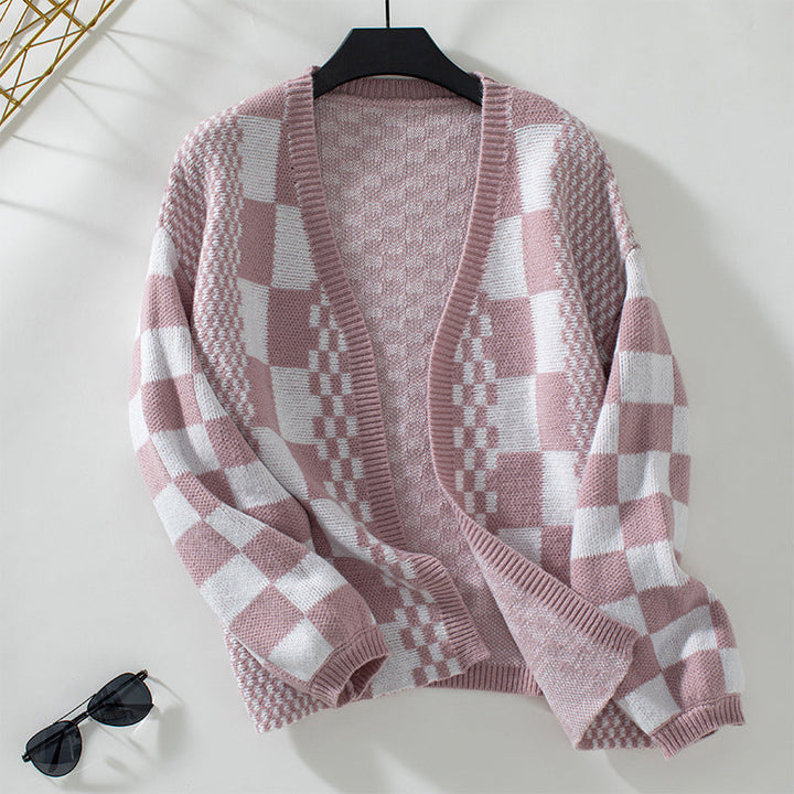 Drune | Kariert Gestrickte Strickjacke für Damen
