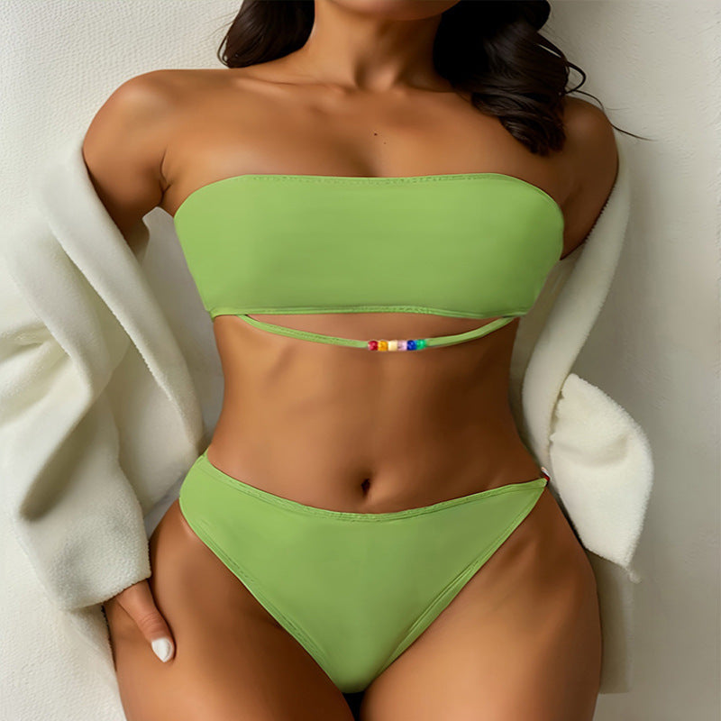 Damen Bandeau-Bikini mit verstellbarem Schnürsystem und bunten Akzenten Drune