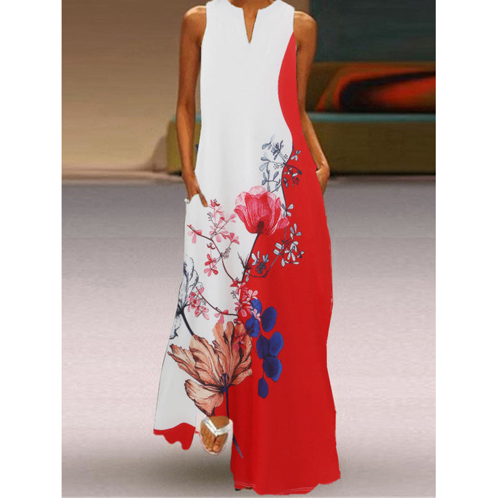Damen Maxikleid mit elegantem floralem Design und seitlichen Taschen Drune