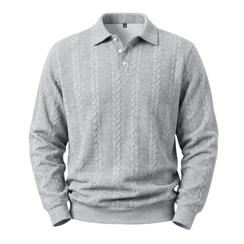 Herren Kabelstrick-Polo-Pullover aus Baumwollmischung mit Rippbündchen Drune
